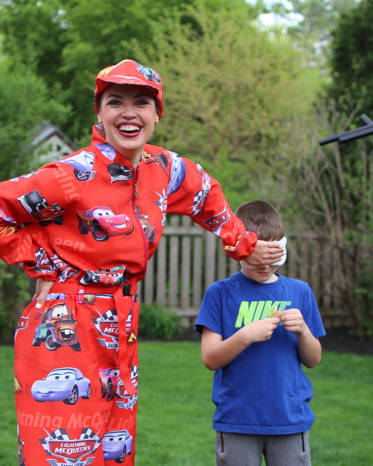 Lightning McQueen Cars themed entertainer playing party games with children