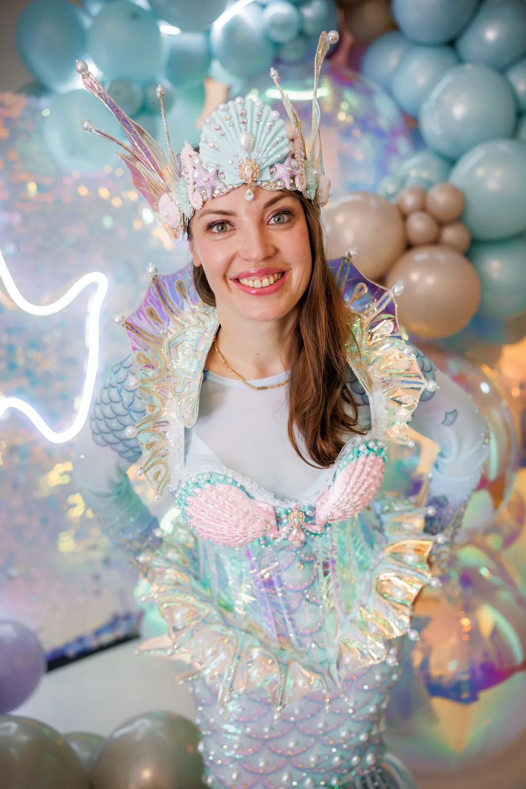 Mermaid kids party character in luxury costume at children's birthday event in the Chicago area
