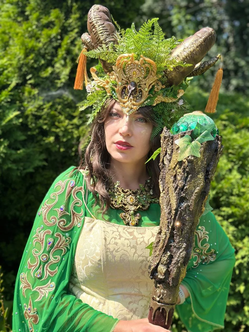 Forest fairy character walking out of the woods curiously